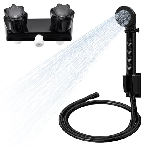 RV Shower Faucet with Head and Hose: All-Season Leakproof Valve Design for Camper & Motorhome - Easy DIY Bathroom Upgrade for Travel Families (Black) by Adando - Used condition - US$17.50