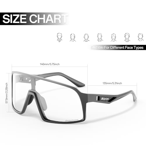 SCVCN Photochromic Cycling Glasses, Men Women Mountain Bike Sunglasses, Clear MTB Sports Sunglasses, Transition Bicycle Glasses, Triathlon Running UV Protection — view 5