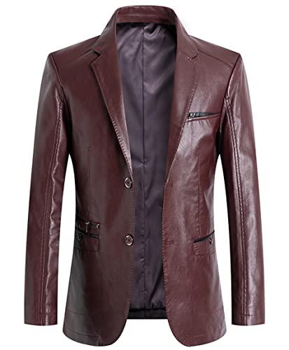 ebossy Mens Classic Notched Lapel Leather Blazer Jacket Genuine Lambskin Slim Trucker Coat