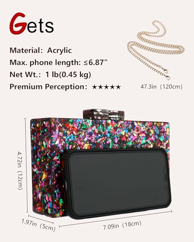 Image of Gets Acrylic Purses and Handbags for Women Multicolor Perspex Geometric Patterns Box Clutch Banquet Evening Crossbody Handbag