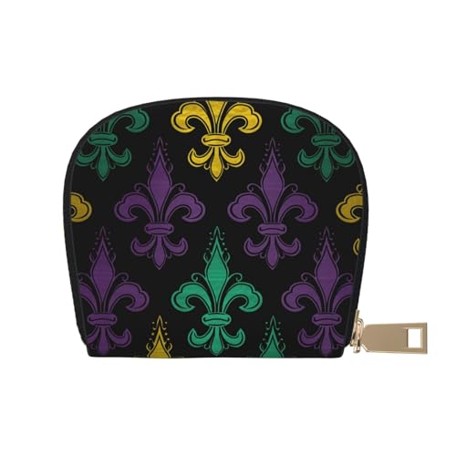 3d Fleur De Lis Mardi Gras Credit Card Holder Wallet, Leather Zipper Card Wallet For Women Ladies Rfid Blocking Card Case Small Coin Purse Accordion Wallet Gift