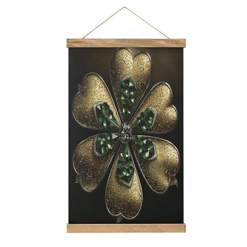 Decoración de pared dorada con póster personalizado y pintura de pergamino