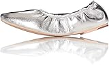 Leichte Gummisohle find. Ballerinas Damen aus Leder, mit elastischem Bund, Schwarz (Black), 16 (Herstellergröße: X-Large), Silber (Silver), 39 EU