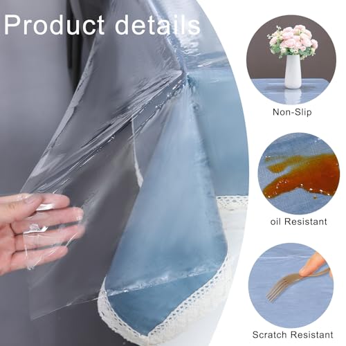 LIHIQIYA Tischdecke Durchsichtig Abwaschbar, Tischfolie Transparent PVC Plastiktischdecke Tischschutz Klarsichtfolie Wasserdicht Glasklar Folie Tischschutzfolie für Hochzeit Party (90x160CM)