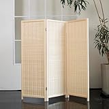 Loomveil 3 Panel Short Room Divider – 3.9 ft Tall Double-Side Folding Privacy Screen, Natural Beige Bamboo Partition Wall for Home Office, Living Room & Corner Spaces