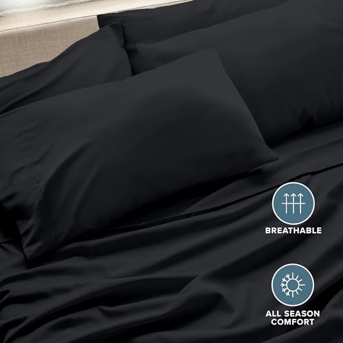Image of Bare Home 4 Pillowcases - Premium 1800 Ultra-Soft Collection - Bulk Pack - Double Brushed - Hypoallergenic - Wrinkle Resistant - Easy Care (Standard - 4 Pack, Black)