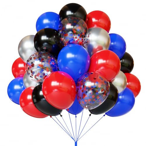 Image of Red Blue and Black Balloons, 67pcs 12 Inch Red Blue Confetti Silver Balloon for Boys Birthday Party Baby Shower Graduation Party Decoration