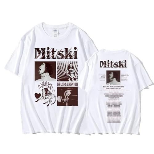 Photo de Mitski T-shirt unisexe en coton doux pour hommes, femmes, garçons et filles, surdimensionné, décontracté, festival de musique, blanc, XL