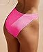 YMISAN Women's Bikini Swim Bottom Briefs Ribbed High Cut Mid Waist Cheeky Bathing Suit Bottom Hot Pink