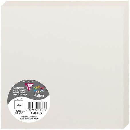 Clairefontaine - Ref 2136C - Pollen Folded Card (Pack of 25 Sheets) - 160 x 160mm Sized, 210gsm Card, Inkjet & Laser Printer Compatible, Acid Free - White
