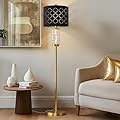Oneach 63.75" Floor Lamp for Living Room, Modern Gold Lamp with LED Glass Night Light, Vintage Standing Lamp with Black Drum Lampshade, Unique Luxury Tall Lamp for Bedroom Home Office(Bulb Included)