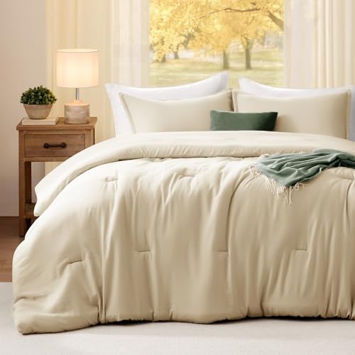 Quataly Queen Comforter Set Linen,3PCS Soft Lightweight Breathable Bedding Comforter for All Season, Queen Size(90\'\'Ã—90\'\' Comforter & 2 Pillowcases)