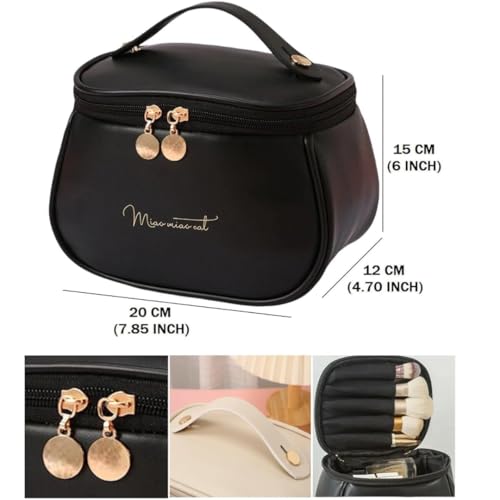 Image of Sprqcart Large Capacity Waterproof Travel Cosmetic Bag with Handle and Divider - Multifunctional Makeup Organizer for Easy Access - Stylish Design | Black
