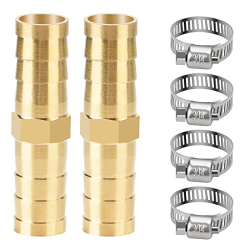 nutmanel Connecteur de Tuyau en Laiton de 10mm 2 Pièces avec 4 Colliers de Tuyau en Acier Inoxydable pour l'eau/le carburant/l'air