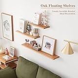 TREOAKWIS Wooden Floating Shelf, Oak Wall Shelf Rustic Floating Solid Wood Bookshelf Wall Mounted Display for Magazine Living Room Bathroom Bedroom Decor (30 CM) - Image 5