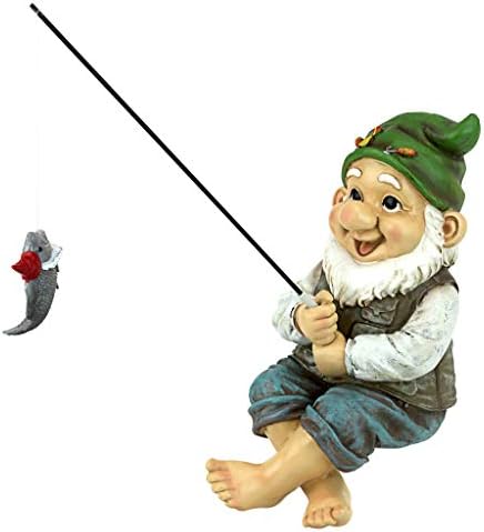 Design Toscano QM2806500 Ziggy The Fishing Sitter Outdoor Garden Funny Lawn Gnome Statues, Full Color