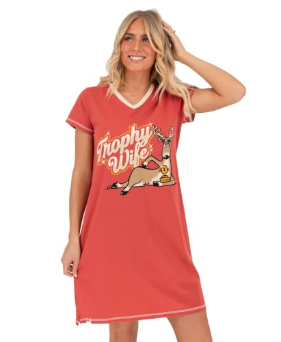 Lazy One Women's Novelty Cotton Nightgown, Trophy Wife Sleep Shirts L/XL