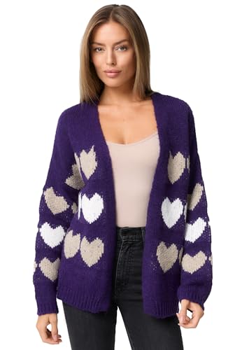 PM SELECTED Damen Strickjacke Langarm Cardigan mit Herzmuster in Einheitsgröße PM66 (Lila)
