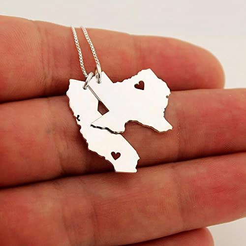Any Two State Necklace With Heart Cut Out Women Necklace Comes With The Box Style Chain Personalized 2 State 1 Chain State Pendant Best Gift - Only United States #TOP2