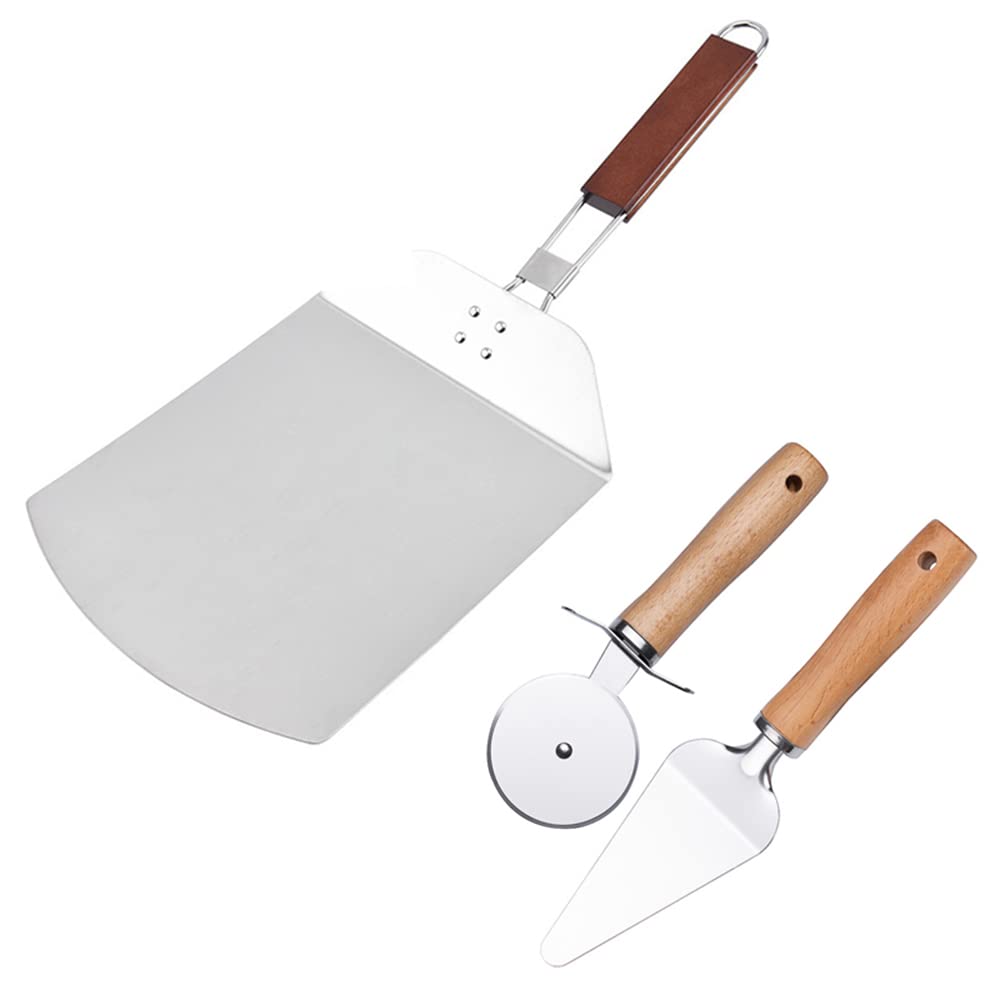 3 Packungsfaltbarer Pizza Spatel, Gebäckwerkzeugzubehör Edelstahl Nicht -Stick -Pizza -Schaber mit Klappgriff, Aluminium -Pizza -Kruste -Set,B