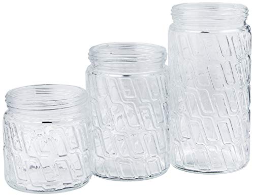 Conjunto de Potes de Vidro com Tampa Inox Mosaico 3 Peças Euro Transparente