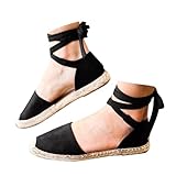 VBEDKDEB Chaussures plates pour femme - Style rétro - Espadrilles - Sandales d'été décontractées - Pour les voyages - Vacances - Bout fermé - Antidérapantes - Avec lacets, Noir , 40 EU