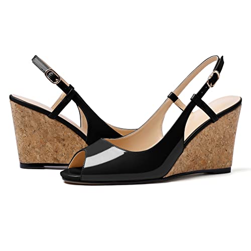 Mettesally Wedge Sandals for Women, Ankle Strap Slingback High Cork Heels Open Peep Toe Women Summer Office Dress Shoes4