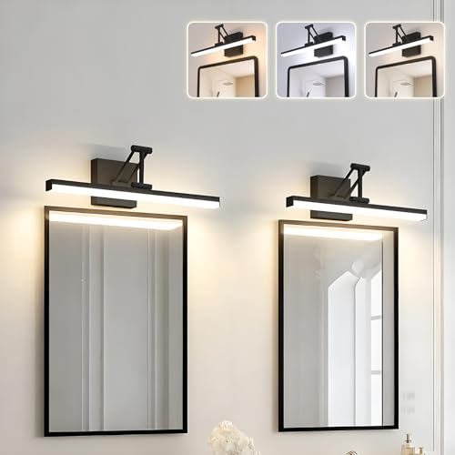 Sytmhoe 2 Pièces Appliques De Salle De Bain 3000K 4500K 6000K Avec Pliable Support Télescopique, 12W 960LM Luminaire Mural Pour Miroir Avec Interrupteur...