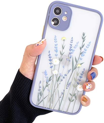 Compatible with iPhone 11 for Girl Woman, Floral Flower Pattern Slim Design, Protective Hard PC Back with Soft Shockproof TPU Bumper Phone Case for iPhone 11-Blue