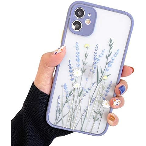 Compatible with iPhone 11 for Girl Woman, Floral Flower Pattern Slim Design, Protective Hard PC Back with Soft Shockproof TPU Bumper Phone Case for iPhone 11- Purple Cover