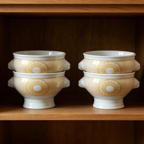 Image of Cinf Lion Head Ceramic Bowls Set of 4, 12 oz Soup & Cereal Bowls | 12 oz ceramic bowls with lion head design, microwave safe for soup, cereal, fruit, desserts and everyday dining