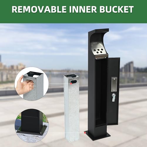 Image of lukar Galvanized Steel Trash Receptacle w /Locking & Removable Inner Bucket, Large Capacity, Easy to Clean, Commercial Trash Can for Office Apartment Hotel Square