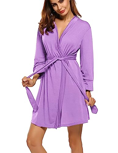 Image of HOTOUCH Womens Robe Lightweight Short Knit Bathrobe Soft Ladies Sleepwear with Pockets