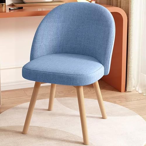 Silla de tocador giratoria de terciopelo azul, taburete de maquillaje cómodo tapizado con respaldo y patas de madera para dormitorio/sala de belleza, elegante silla de maquillaje sin brazos