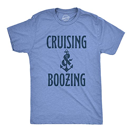 Mens Cruising and Boozing T Shirt Funny Ocean Cruise Family Vacation Drinking Graphic Tee Funny T Shirts Drinking Apparel for Men Cool Summer Short Sleeve Light Blue M