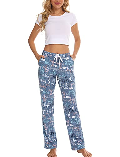 Enjoynight Women's Comfy Casual Pajama Pants Print High Pajama Bottom Drawstring Lounge Pants With Pockets(Bl,Medium) #TOP1