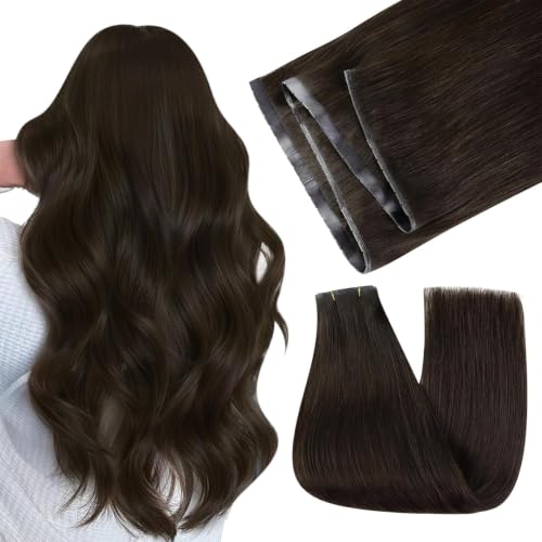 Image of Easyouth 24 Inch 100g Butterfly Weft Human Hair Extensions Dark Brown, Butterfly Double Weft Hair Extensions Real Human Hair Brown, Long Straight Hair, Breathable Hole Wefts Extension Human Hair