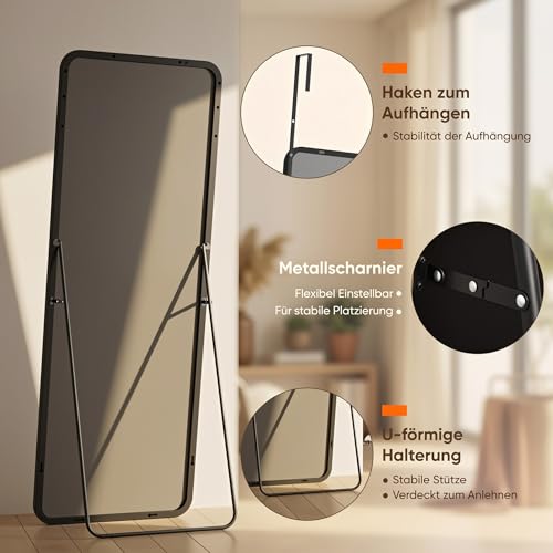 Antok 122x36cm Rechteckiger Türspiegel mit abgerundeten Ecken, Ganzkörperspiegel über der Tür, Hängespiegel,Wandspiegel, Standspiegel für Wohnzimmer, Ankleide, Schwarz