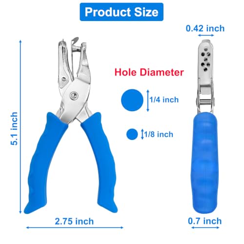 Image of Single Hole Punch 2 Pack, 1 /4 inch and 1 /8 inch Hole Punch with Soft Grip Blue | Silicone Handles, Crafts and Paper, Sturdy One Hole Puncher for Kids and Adults, Home, Office, Classroom