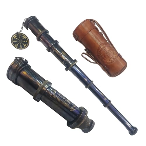 Dolchi 16‑inch Vintage Brass Spyglass Telescope – Handheld Nautical Decor with Leather case