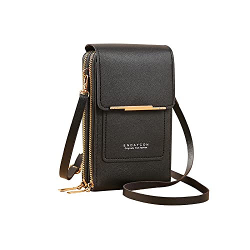 PORRASSO Touch Screen Crossbody Phone Bag Women Shoulder Bag PU Phone Purse Bag Fashion Satchel Wallet for Dating Shopping Traveling Black