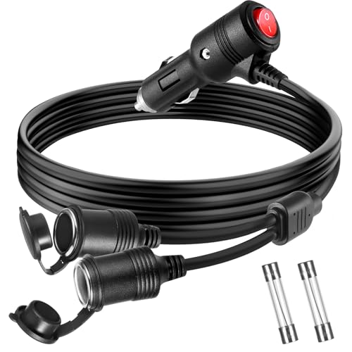 12v/24v Extension Lead for Car 2.4M Car Cigarette Lighter Extension Lead with Two 15A Fuse Portable Double Ended 12v Car Cigarette Lighter Socket Extension for Trucks Vans RVs Tire Inflators