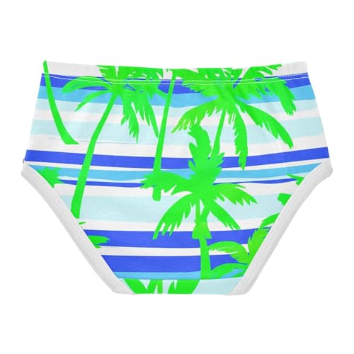 Green Palm Trees Blue Striped Little Girl Panties Toddlers Underwear Floral Cotton Fancy Briefs Girls Undies 2t2