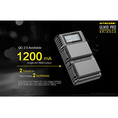 Nitecore Ulm10 Pro (Updated Version) Digital Quickcharge Usb Battery Charger Compatible With Leica Bp-Scl5 Batteries & Lumentac Qc3.0 Charging Adapter #TOP3