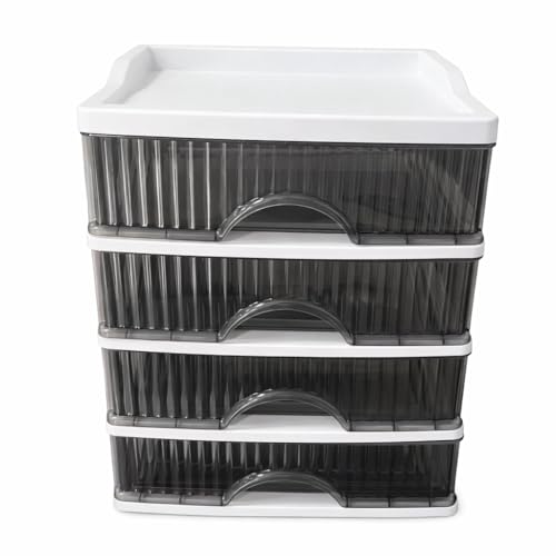 Ya en mundofriki.es: Cajonera de Plástico con 4 Cajones Transparente ahumado-Organizador de Escritorio y Hogar, Ahorra Espacio para Oficina, Baño y Dormitorio