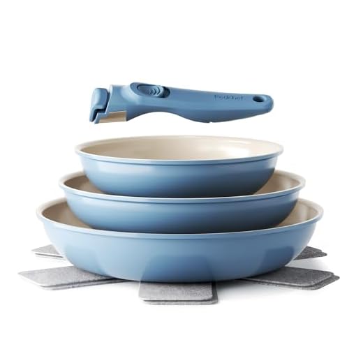 Redchef Set di Padelle da 6 pezzi con Manico Rimovibile, Padella in Ceramica con Antiaderente in Granito, Adatto All’Induzione, Padella 20, 24, 28 cm, Salvaspazio, Senza Ptfe & Pfoa & Pfas, Blu