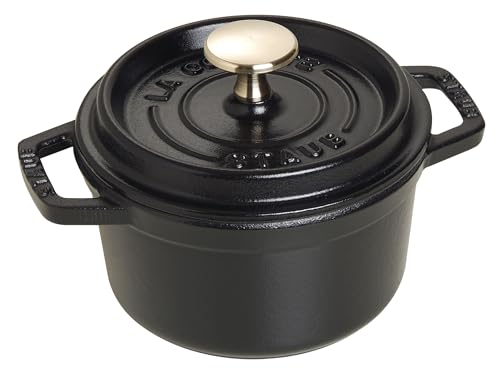 STAUB Cocotte Gusseisen Bräter mit Deckel Rund 14 cm 0 8 L Alle Herdarten inkl Induktion Made in France Schwarz