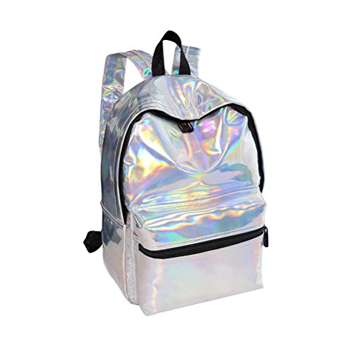 Ebtoys Girls School Bag School Backpack Holographic Laser Pu Leather School Bookbag Travel Casual Daypack (Sliver) #TOP8