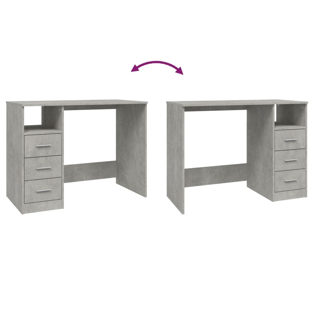 vidaXL Scrivania Cassetti Grigio Cemento 102x50x76cm Legno Multistrato, scrivania da Ufficio, scrivania da Studio, scrivania portaoggetti