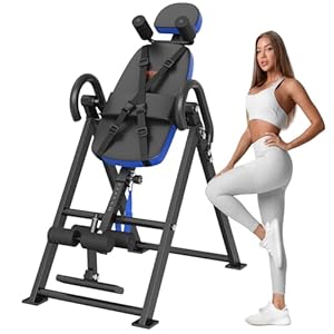 VEVOR Inversion Table, 300 lbs Capacity Heavy Duty Inversion Table, Decompression Back Stretcher Machine, Strength Training Equipment with Headrest, Ankle Lock, Adjustable Protective Belt, Blue/Black